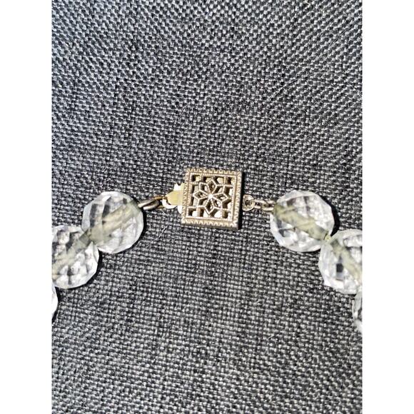 Vintage 1950’s Faceted Crystal Glass Bead Necklace 17” W/ Sterling Silver Clasp - Picture 3 of 7